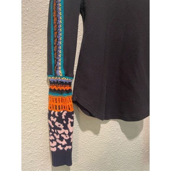 Free People Womens Multi-Color Crochet Sleeves Switch It Up Thermal Top Size XS - Picture 6 of 7